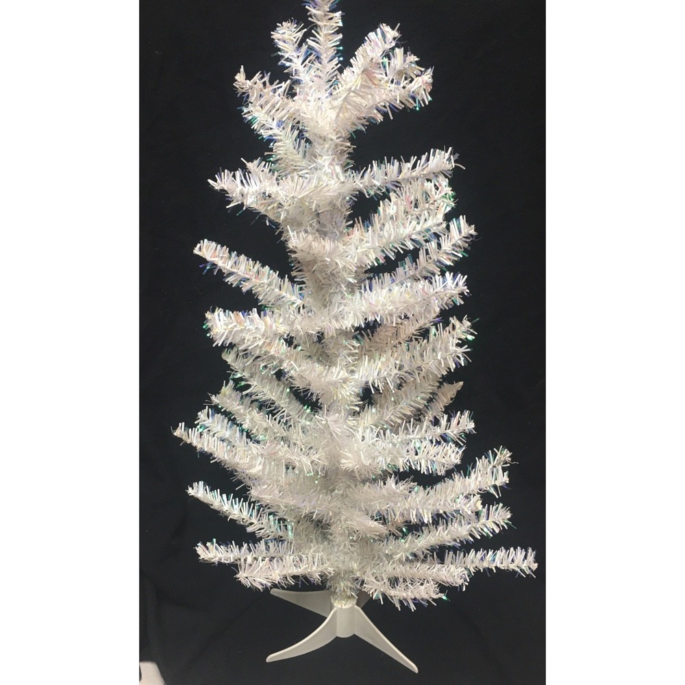 Vintage Skinny White Iridescent Christmas Tree MCM  24"x 8"